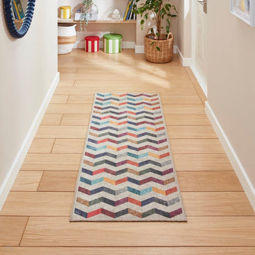 Washable Coral H1059 Modern Geometric Lightweight Printed Polyester Flatweave Multi Runner-Think Rugs-Rug Love - The Most Loved Rug Store